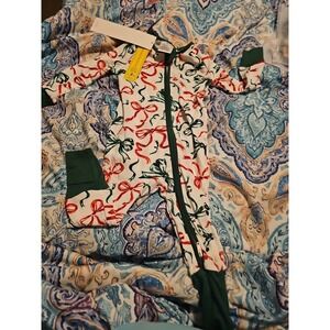 Bamboo Zippy Pajama Bow Ties White, Green, Red  9 To 12 Months